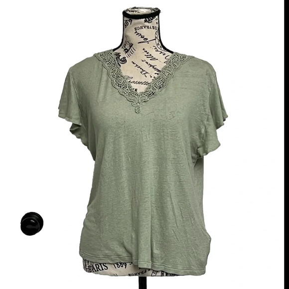 Ralph Lauren Linen Black Label Flutter-Green M Crochet Beach Boho Preppy Costal - Picture 1 of 11